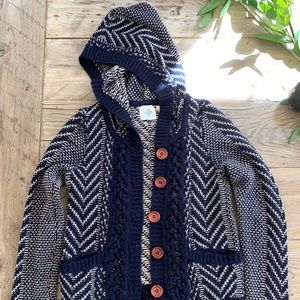 Anthropologie WHR hooded Navy Sweater with buttons